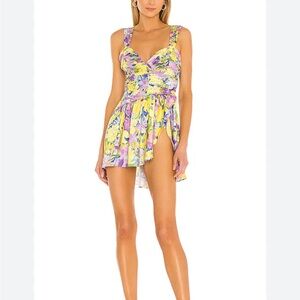 For Love And Lemons Floral Cassia Mini Dress - Lemon Floral